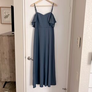 NWT Alisa Pan Women's Off-Shoulder A-line Side Slit Knitted Bridesmaid Dress Lrg